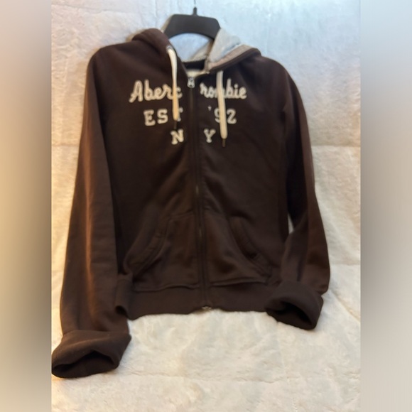 Abercrombie & Fitch brown sweat jacket size Medium with hoodie front pockets - Picture 4 of 12